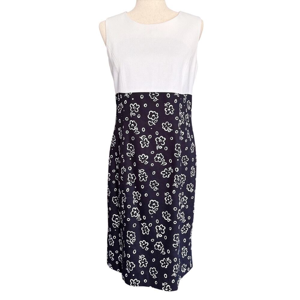 VTG Donna Toran Sheath dress Womens 6 8 black white floral 2 tone professional‎